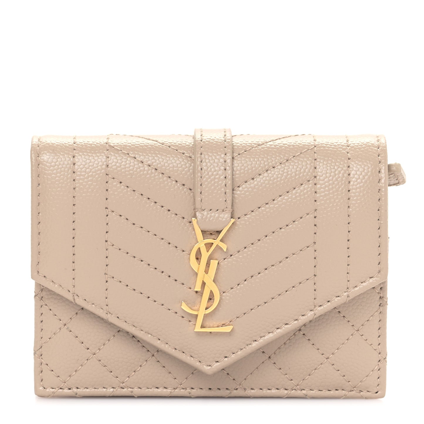 Grain De Poudre Textured Mixed Matelasse Triquilt Small Monogram Envelope Wallet Dark Beige