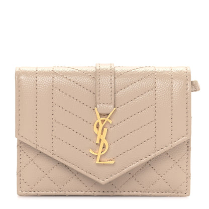 Saint Laurent Grain De Poudre Textured Mixed Matelasse Triquilt Small Monogram Envelope Wallet Dark Beige 1 of 9