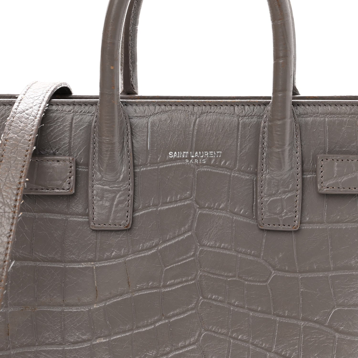 Saint Laurent Calfskin Crocodile Embossed Nano Sac De Jour Fog 7 of 23
