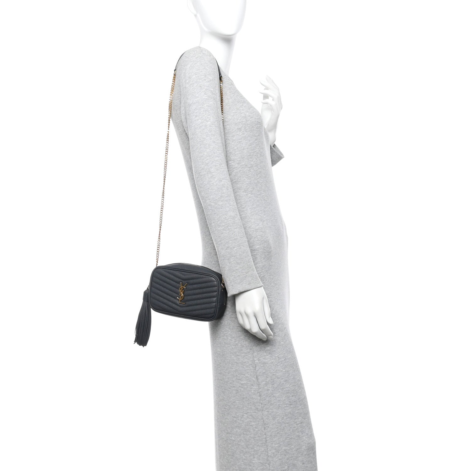 Saint Laurent Grain De Poudre Matelasse Monogram Mini Lou Camera Bag Dark Smog 2 of 11
