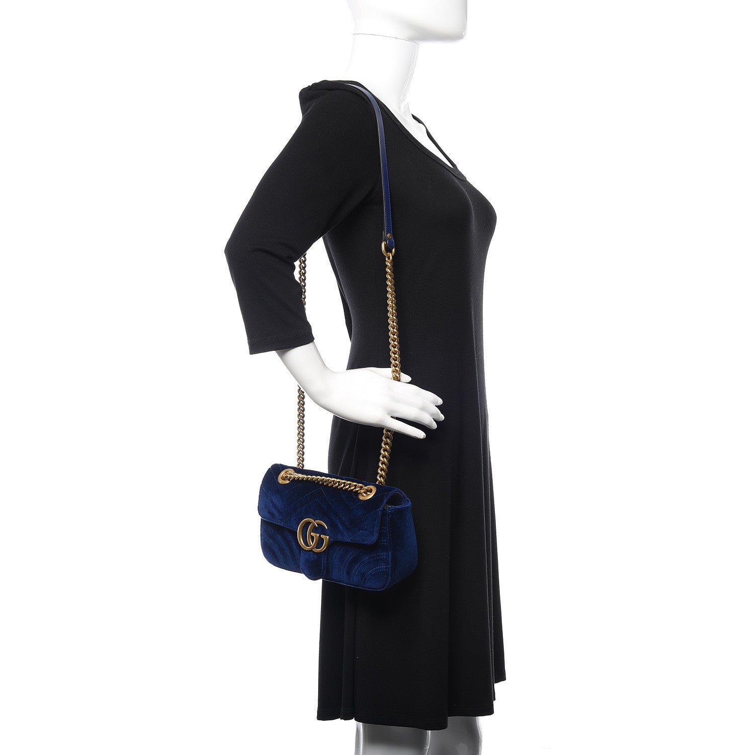 Gucci Velvet Matelasse Mini GG Marmont Shoulder Bag Cobalt Blue 2 of 8