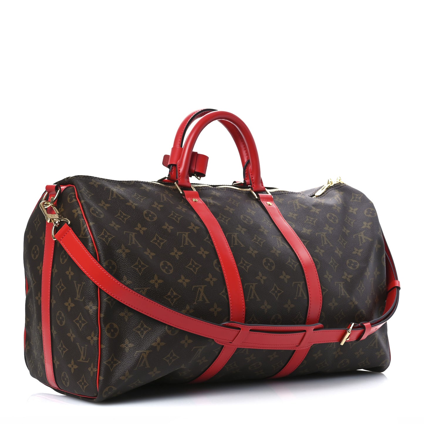 Calfskin Monogram Keepall Bandouliere 50 Coquelicot