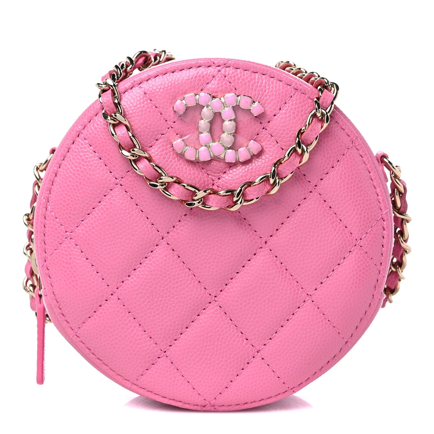 Caviar Quilted Gripoix CC Round Clutch With Chain Pink