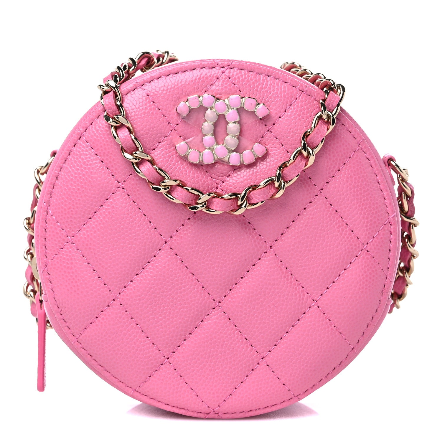 Chanel Caviar Quilted Gripoix CC Round Clutch With Chain Pink 1 of 11