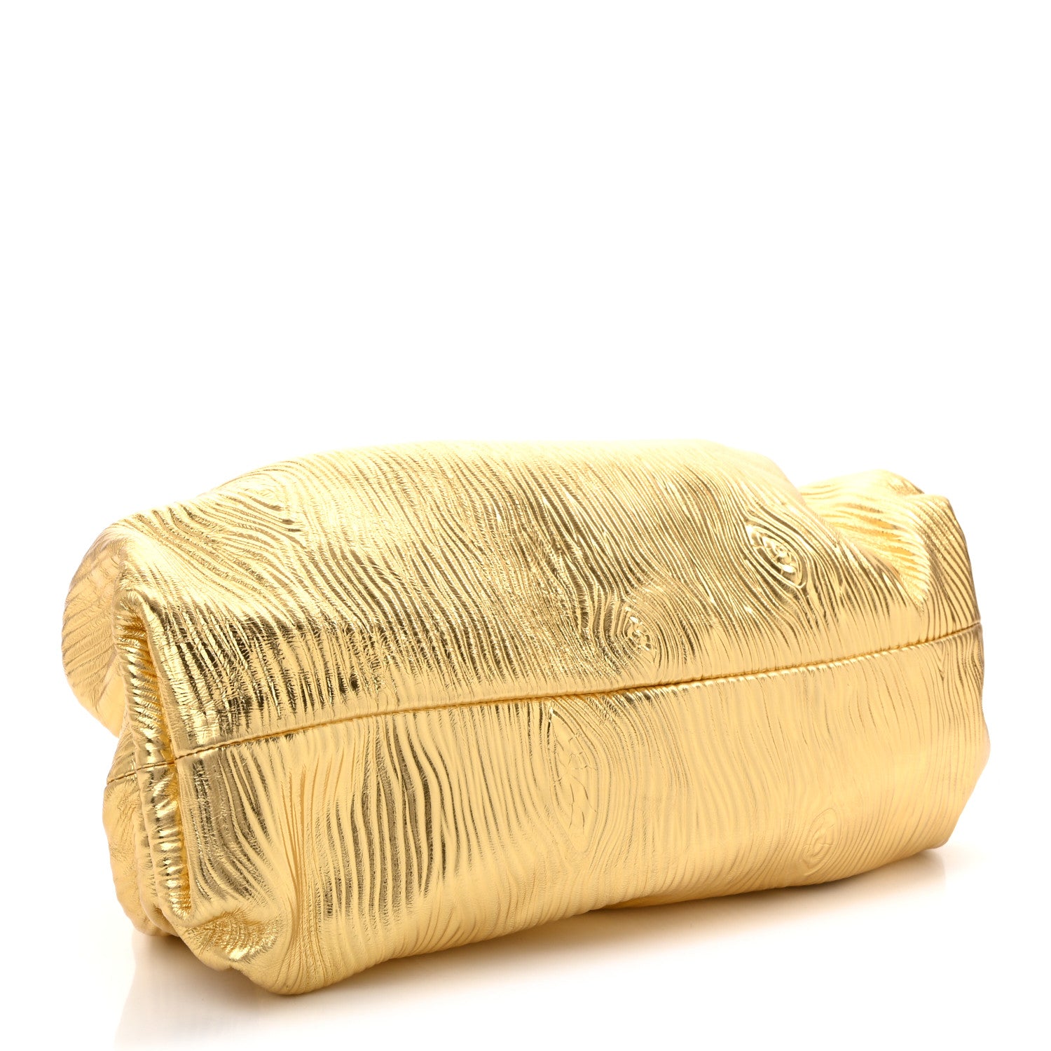 Bottega Veneta Metallic Bark Calfskin Embossed The Pouch Oversized Clutch Oro 4 of 10