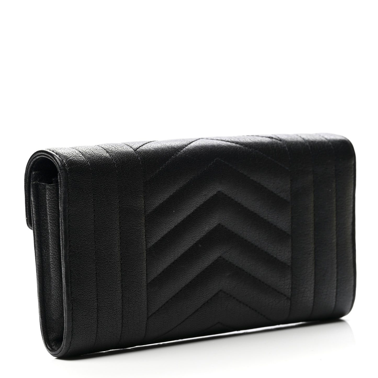 Lambskin Mixed Matelasse Quilted Large Monogram Envelope Wallet Black