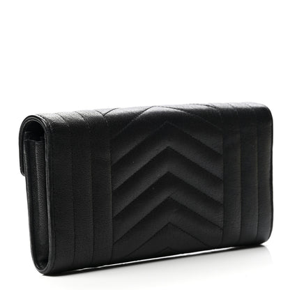 Saint Laurent Lambskin Mixed Matelasse Quilted Large Monogram Envelope Wallet Black 2 of 7