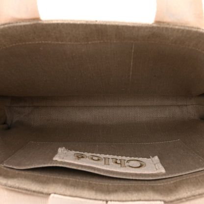 Chloe Cotton Canvas Calfskin Large Woody Logo Ribbon Tote Sand 6 of 9