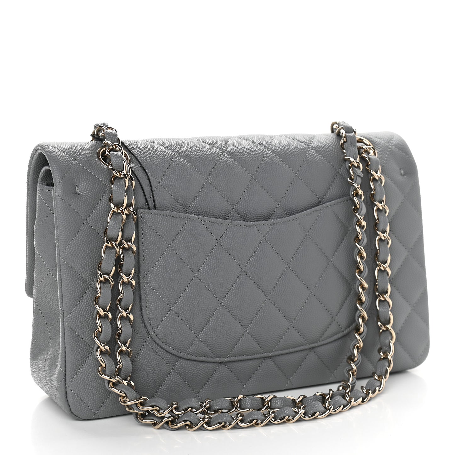 Caviar Quilted Medium Double Flap Grey