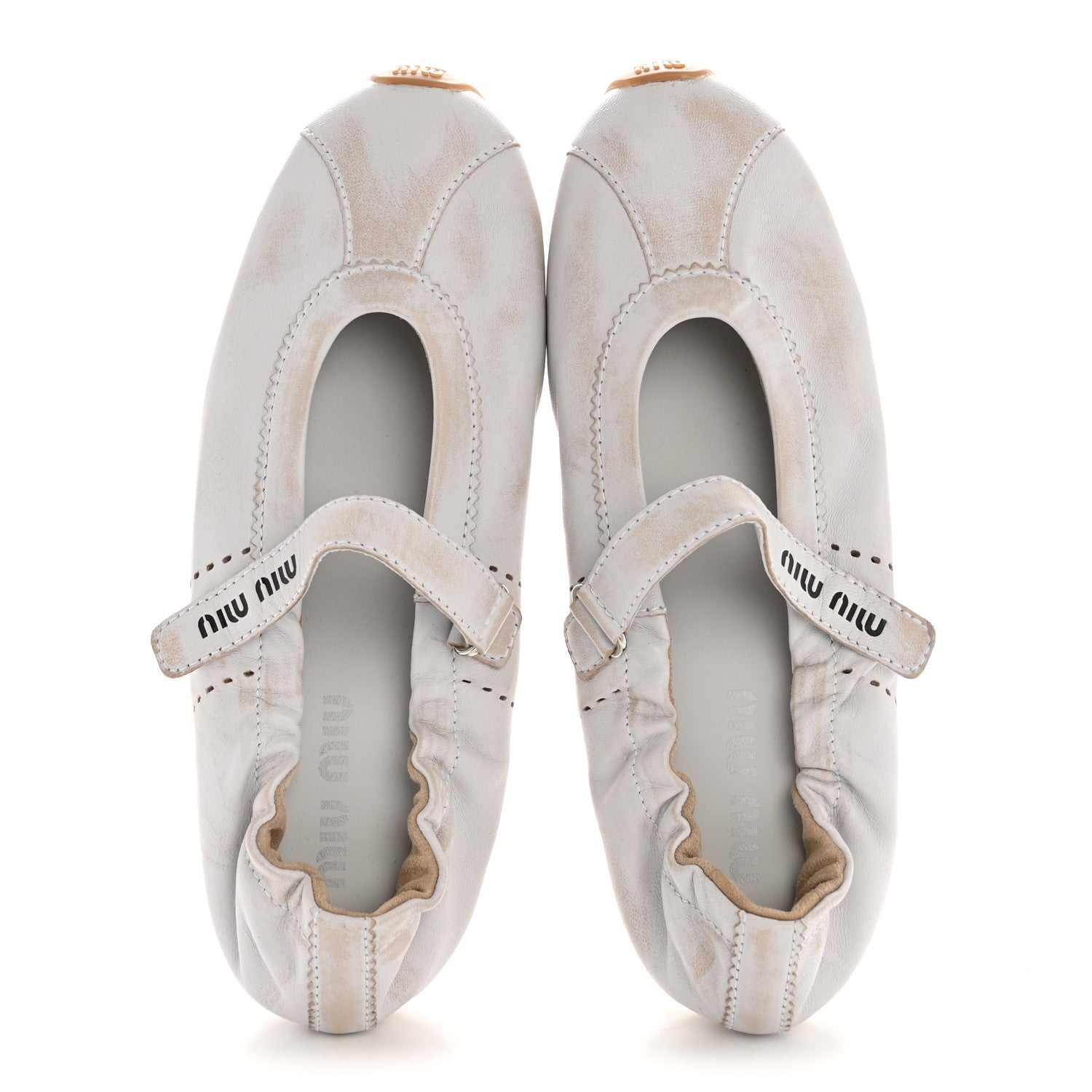 Miu Miu Bleached Nappa Womens Plume Mary Jane Ballerina Sneakers 39 Bianco 2 of 9