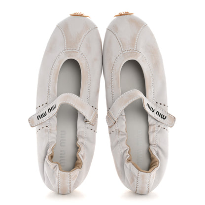 Miu Miu Bleached Nappa Womens Plume Mary Jane Ballerina Sneakers 39 Bianco 2 of 9