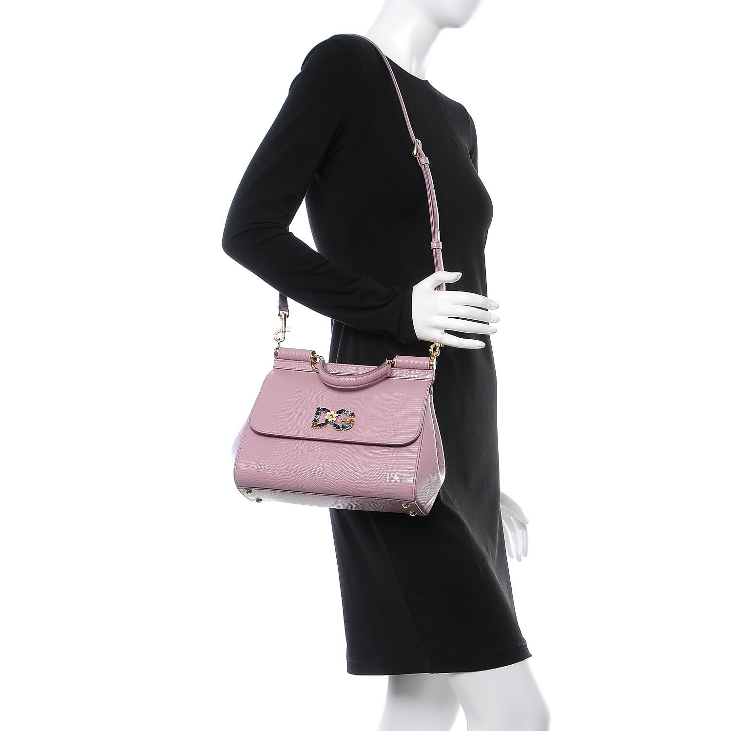 Dolce & Gabbana Stampa Iguana Crystal Medium Miss Sicily Satchel Pink 2 of 7