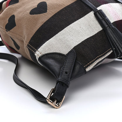 Burberry Overdyed Canvas Mega Check Heart Print Medium Chiltern Backpack Black 8 of 9