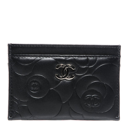 Chanel Lambskin Camellia Embossed Card Holder Black 1 of 9