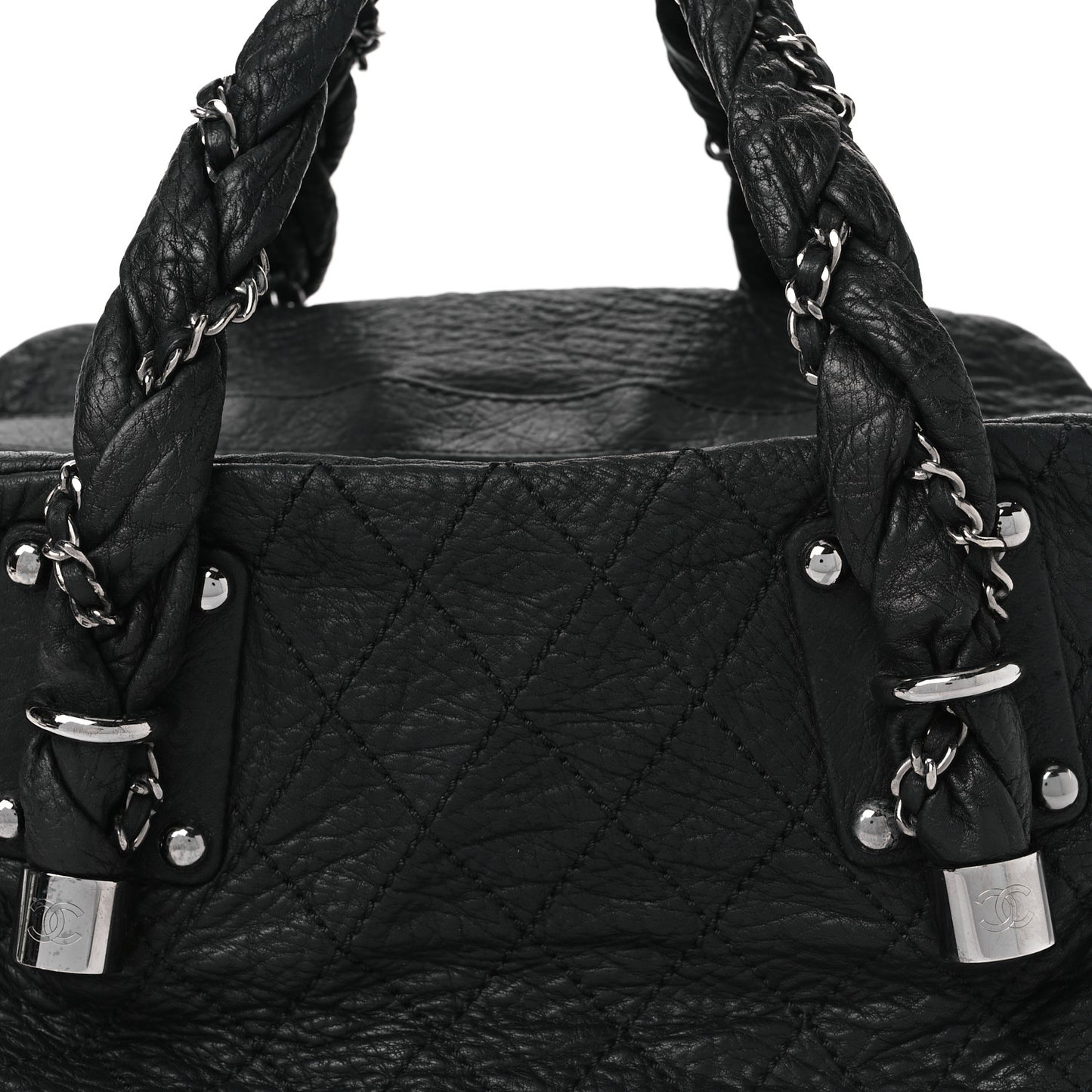 Distressed Lambskin Lady Braid Bowler Black