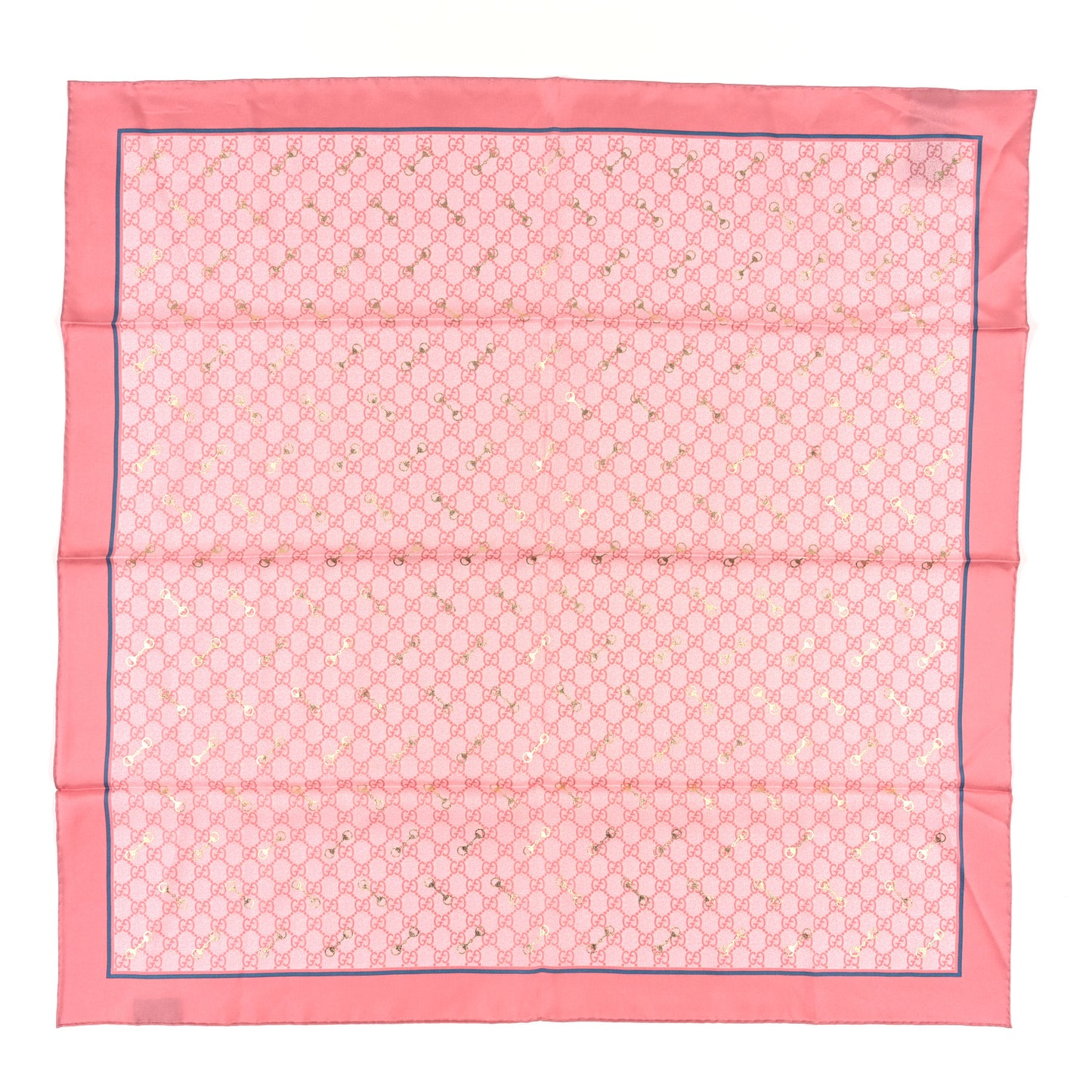 Silk Twill GG Monogram GG Gold Horsebit Square Scarf Pink Sky Blue