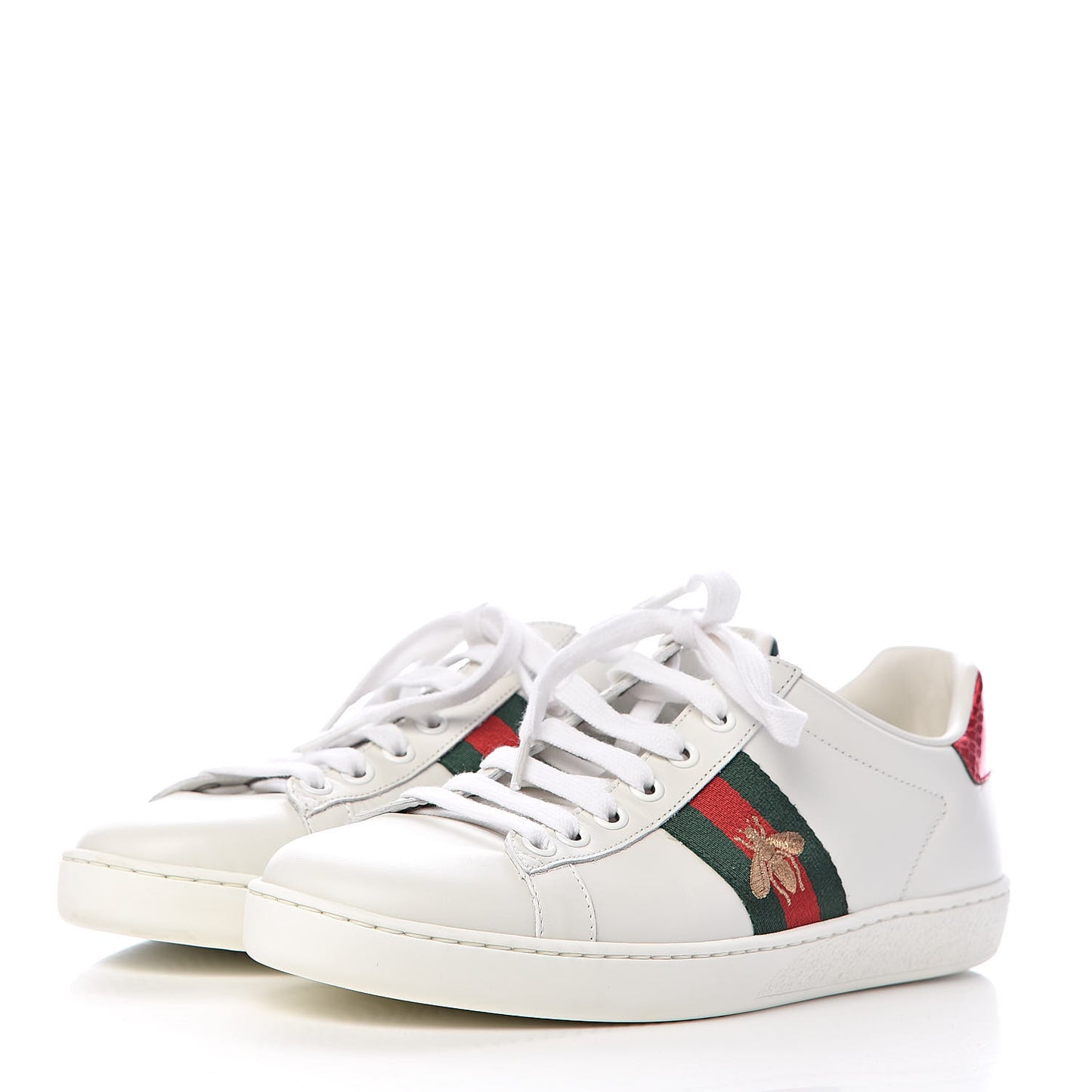 Calfskin Ayers Bee Embroidered Womens Ace Sneakers 37.5 White Green