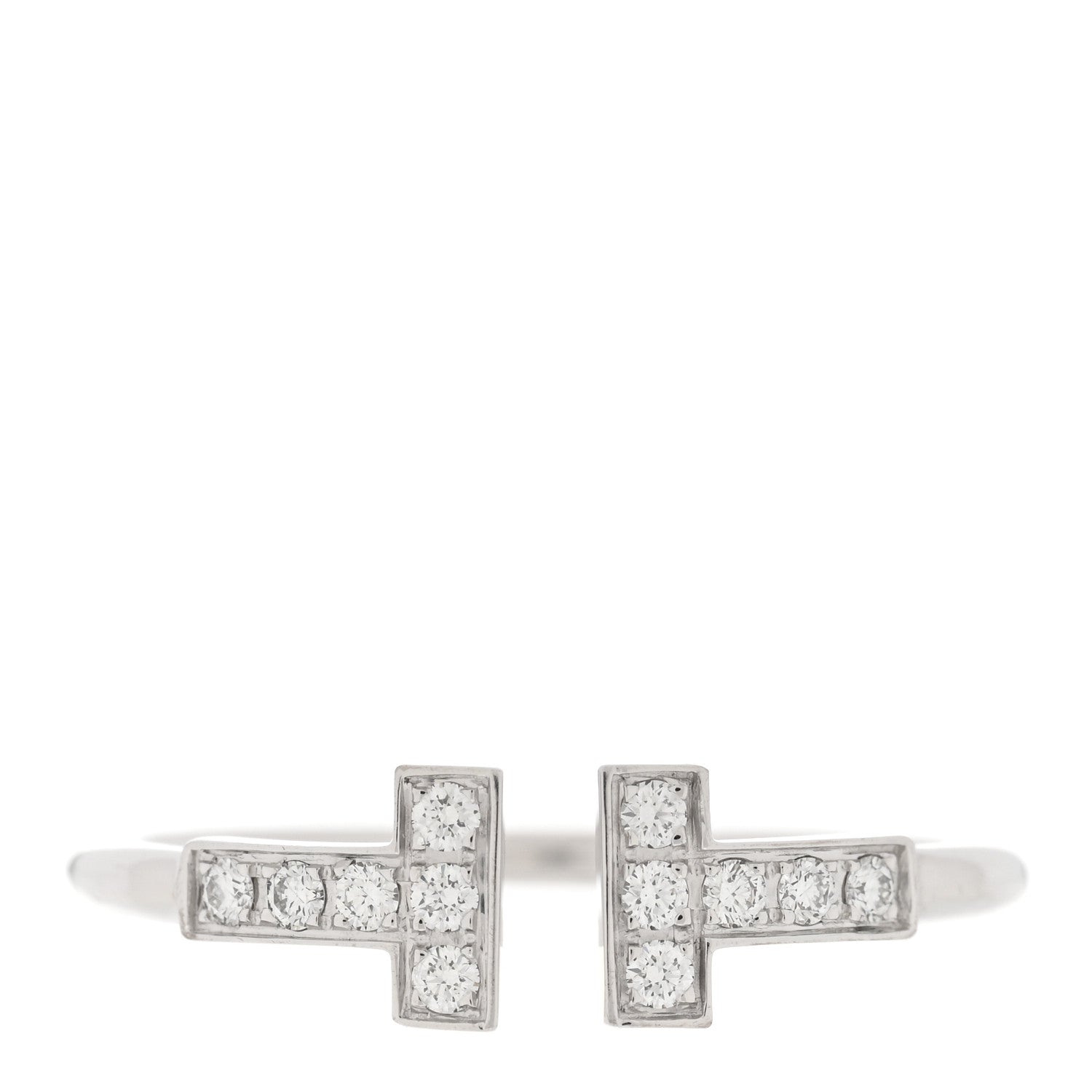 Tiffany 18K White Gold Diamond T Wire Ring 54 7 1 of 4