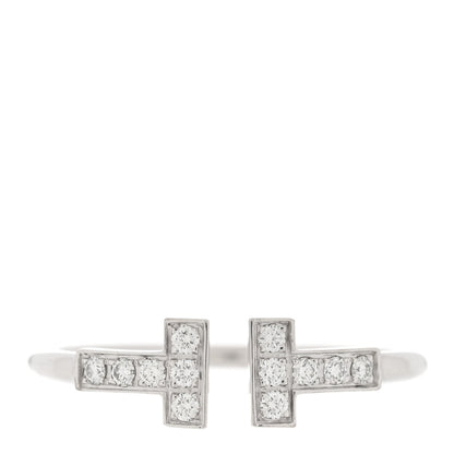 Tiffany 18K White Gold Diamond T Wire Ring 54 7 1 of 4