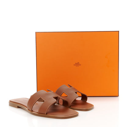 Hermes Box Calfskin Oran Sandals 37.5 Gold 10 of 10