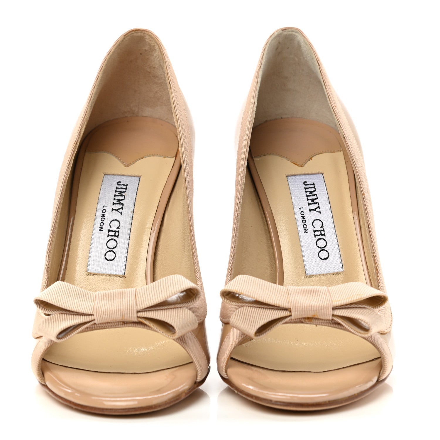 Jimmy Choo Patent Gross Grain Bow Peep Toe Pumps 36 Nude 2 of 8
