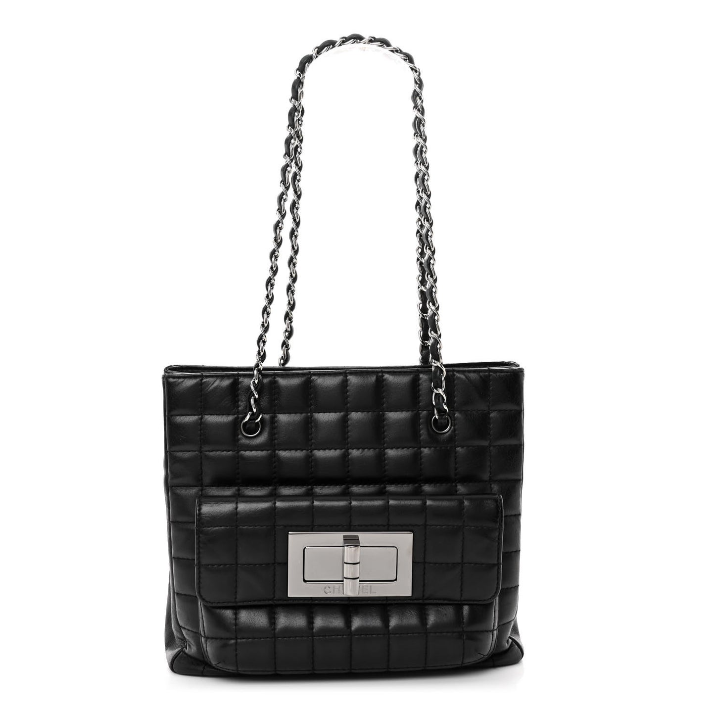 Lambskin Quilted Chocolate Bar Mademoiselle Shoulder Bag Black