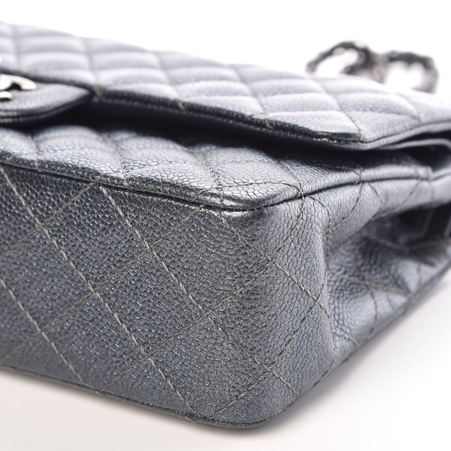 Pearly Caviar Quilted Medium Double Flap Grey