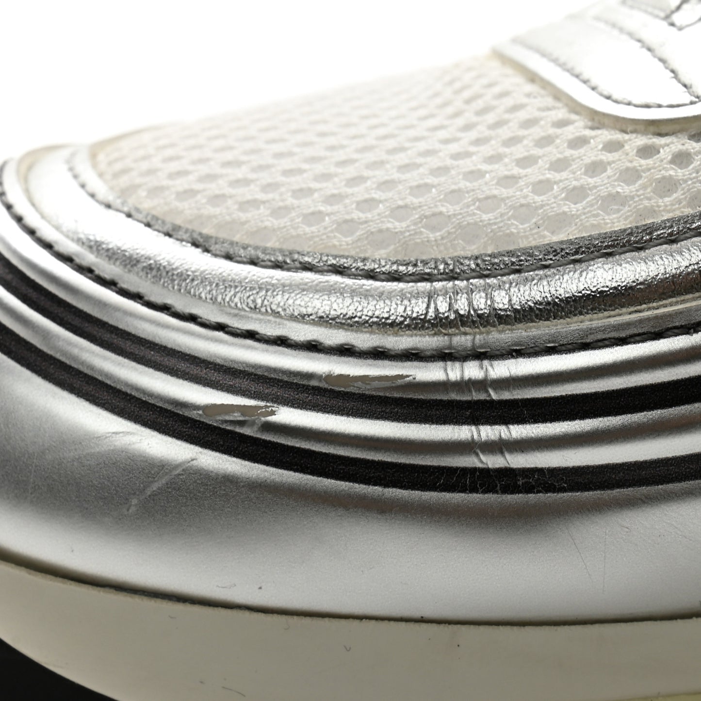 Fabric Laminated Calfskin Stretch CC Sneakers 40 White Silver