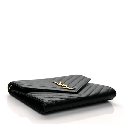 Saint Laurent Grain De Poudre Matelasse Chevron Monogram Envelope Clutch Black 4 of 10