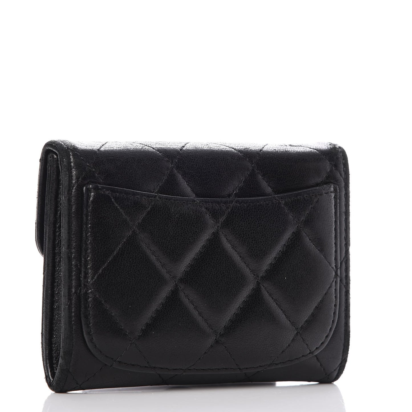 Lambskin Quilted Flap Card Holder Wallet Black