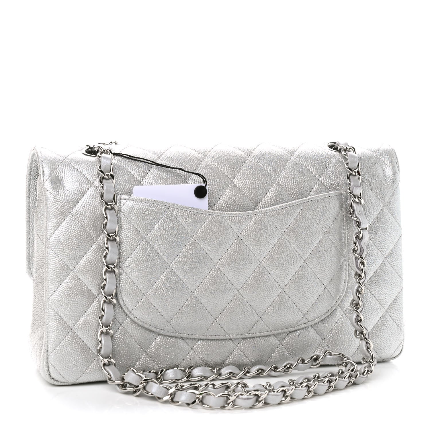 Chanel Glittered Metallic Caviar Quilted Medium Double Flap Silver 3 of 9