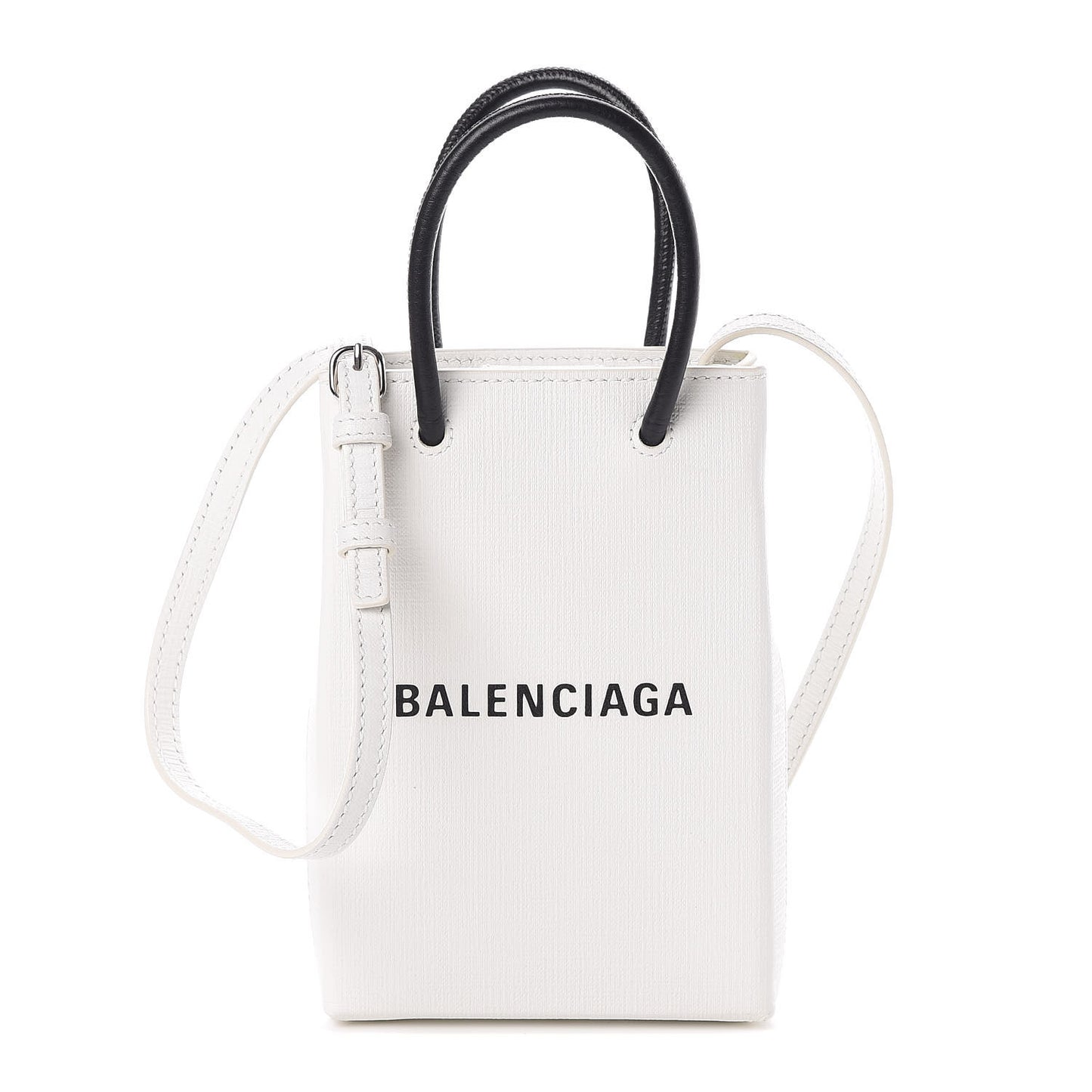 Squared Calfskin Logo Shopping Phone Holder Bag White