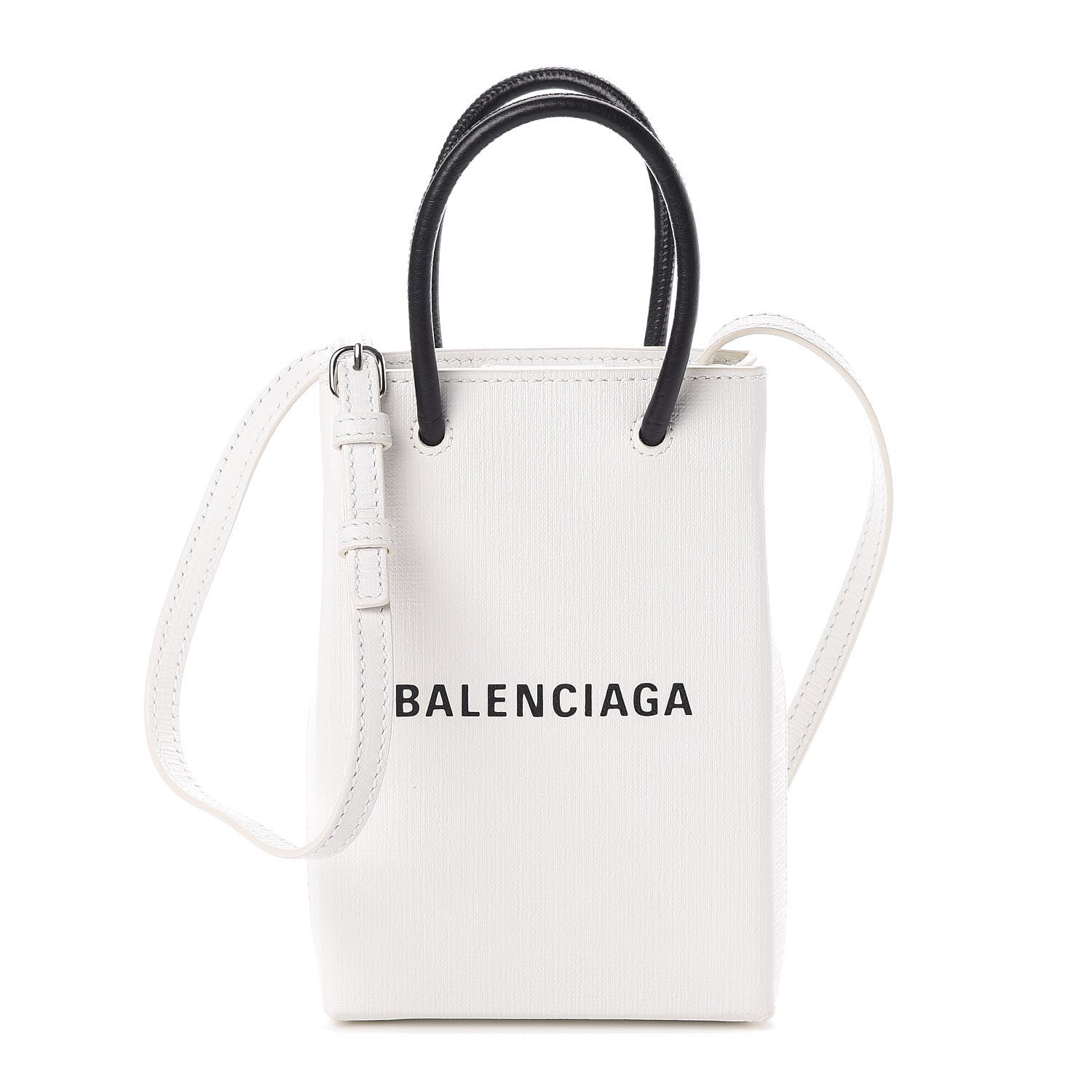 Balenciaga Squared Calfskin Logo Shopping Phone Holder Bag White 1 of 9