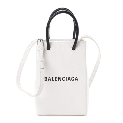 Balenciaga Squared Calfskin Logo Shopping Phone Holder Bag White 1 of 9