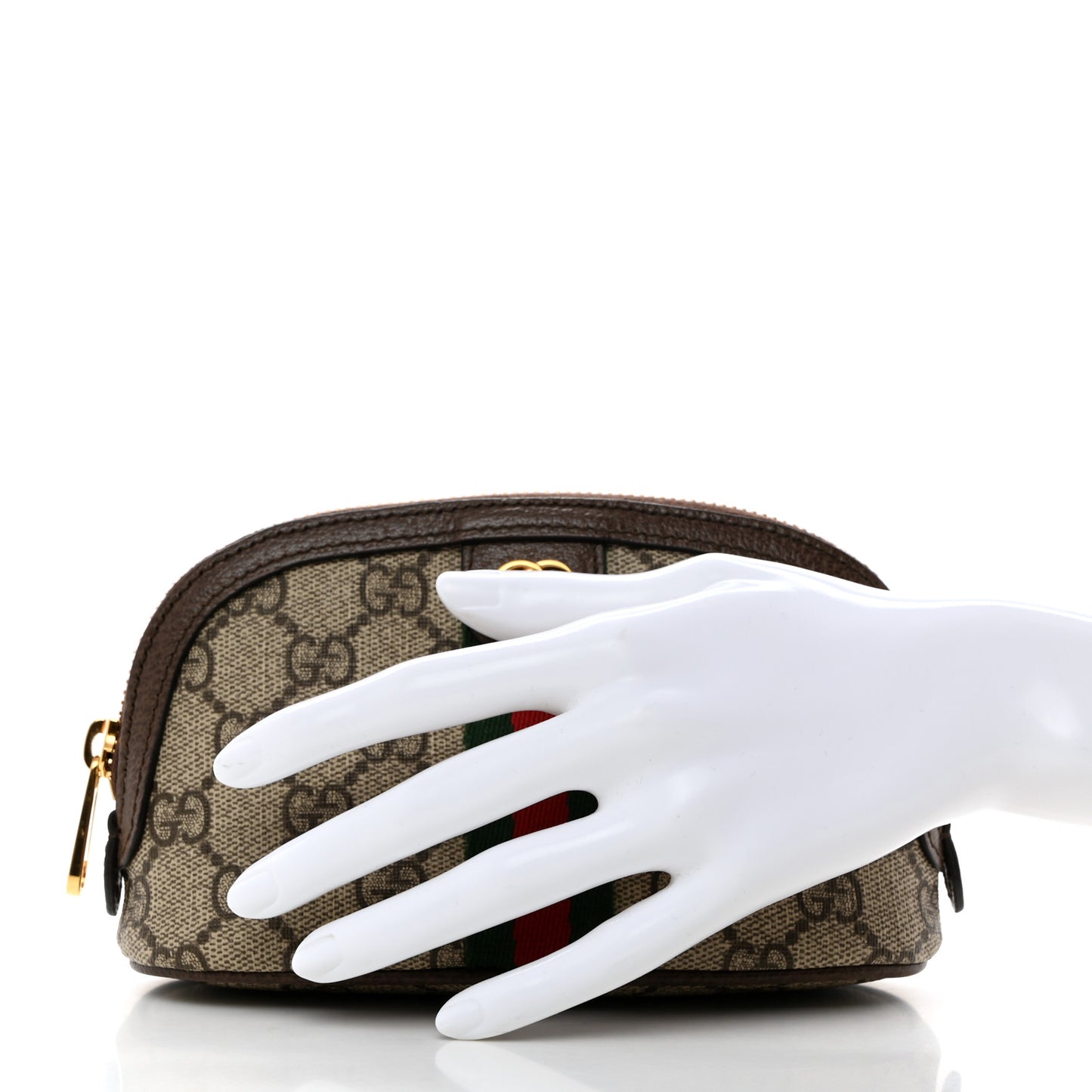 GG Supreme Monogram Textured Calfskin Web Medium Ophidia Cosmetic Case Beige Ebony New Acero