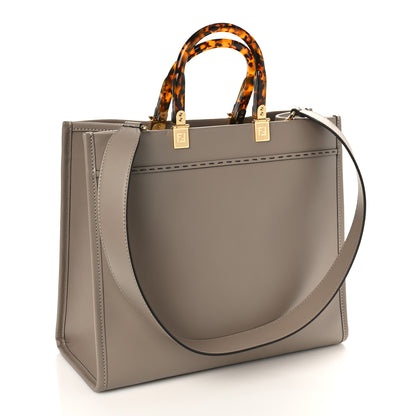 Fendi Vitello King Plexiglass Logo Embossed Medium Fendi Sunshine Shopper Tote Tortora 3 of 8