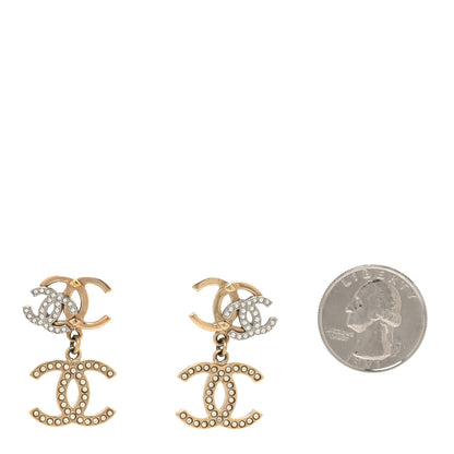 Chanel Crystal Pearl Double CC Drop Earrings Gold Silver 2 of 5