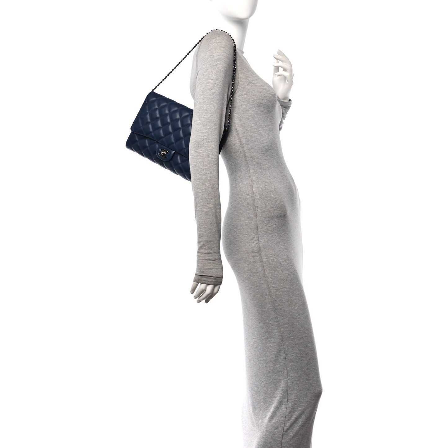 Lambskin Quilted Clutch with Chain Flap Navy