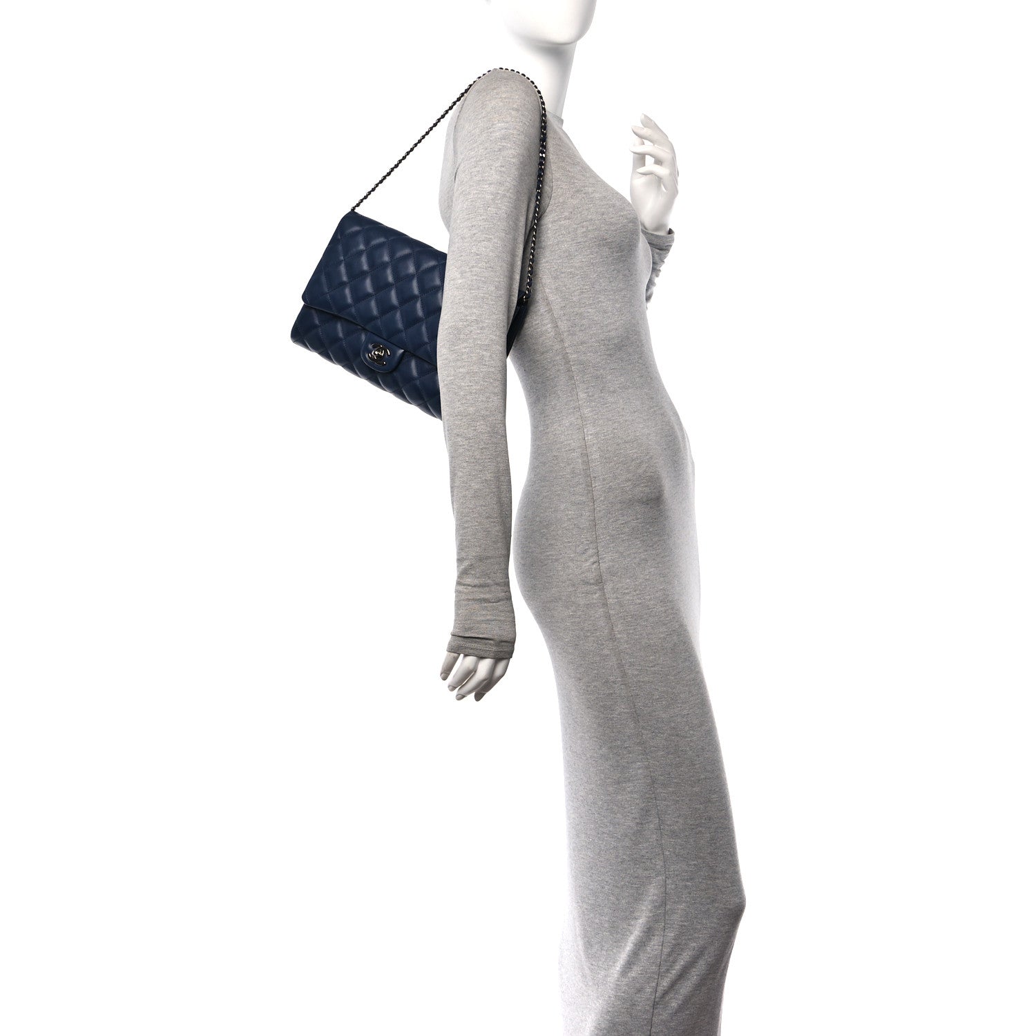 Chanel Lambskin Quilted Clutch with Chain Flap Navy 2 of 10