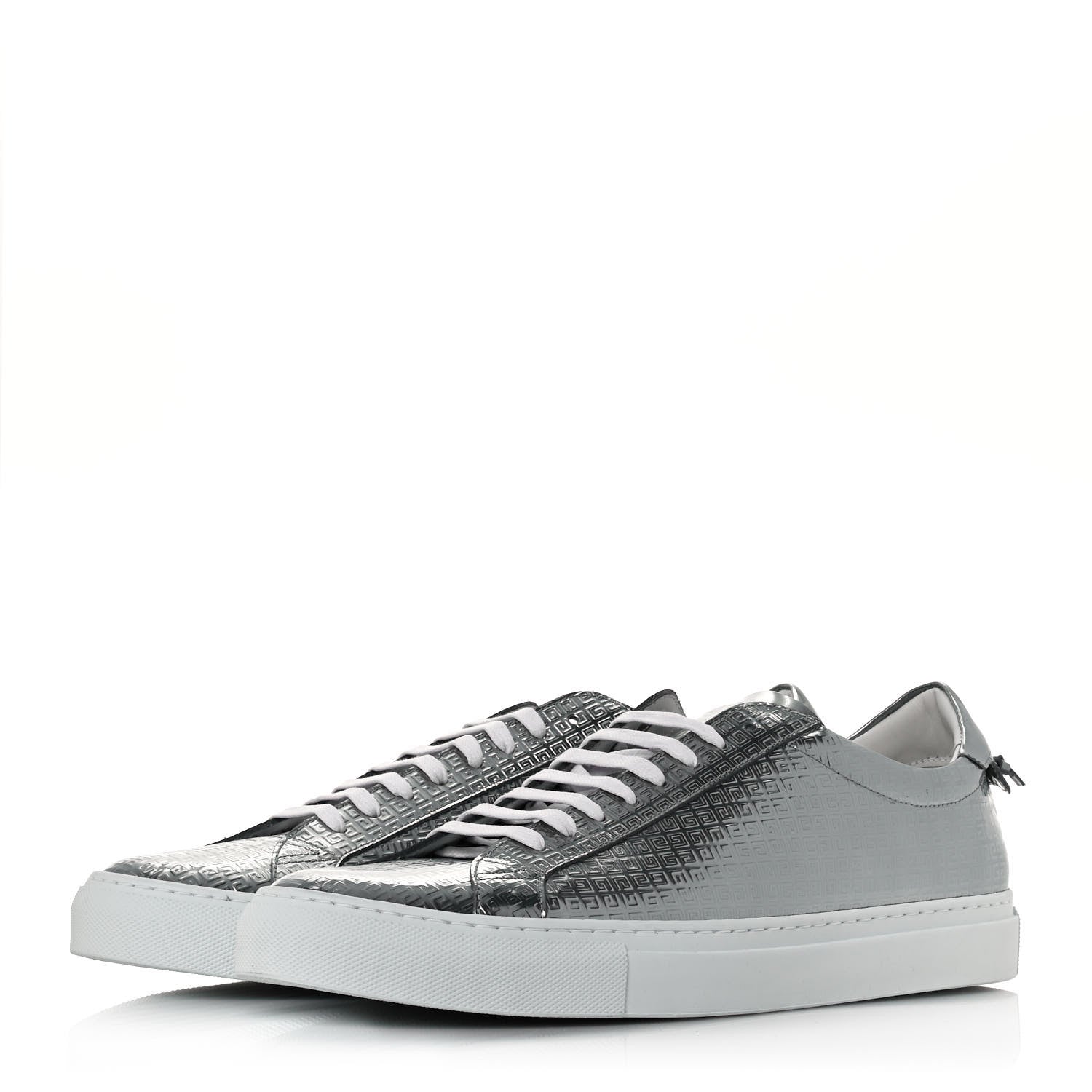 Givenchy Calfskin Metallic Monogram Urban Street Sneakers 45 Silver 3 of 9