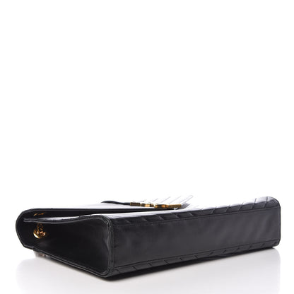 Saint Laurent Smooth Calfskin Matelasse Chevron Large Monogram Satchel Black 4 of 13