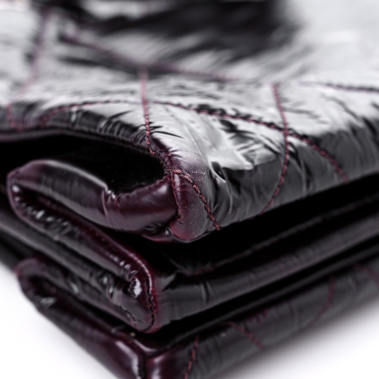Patent Quilted Accordion Tote Burgundy
