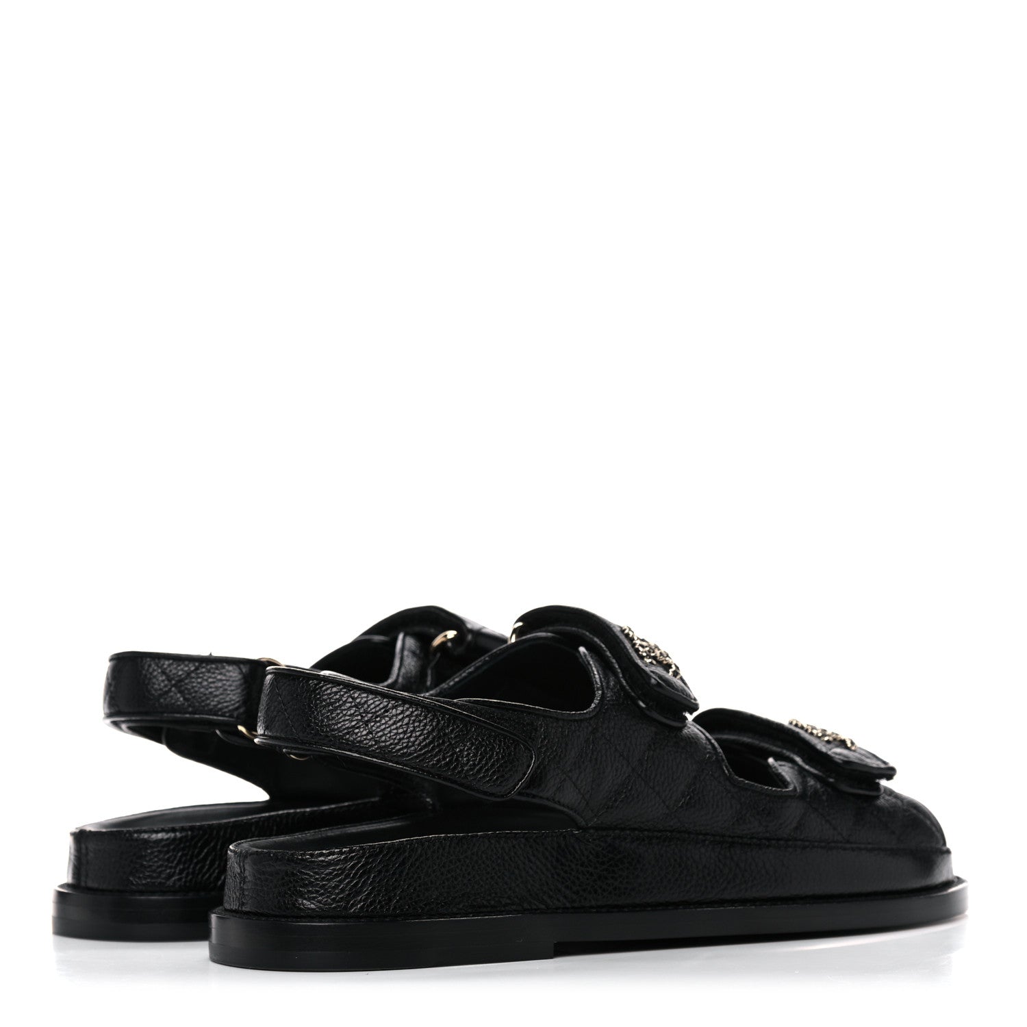 Chanel Grained Calfskin Velcro Dad Sandals 38 Black 4 of 8