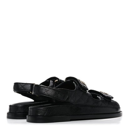 Chanel Grained Calfskin Velcro Dad Sandals 38 Black 4 of 8