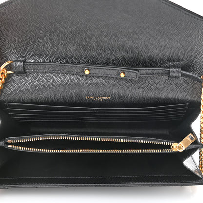 Saint Laurent Grain De Poudre Matelasse Chevron Monogram Chain Wallet Black 5 of 12