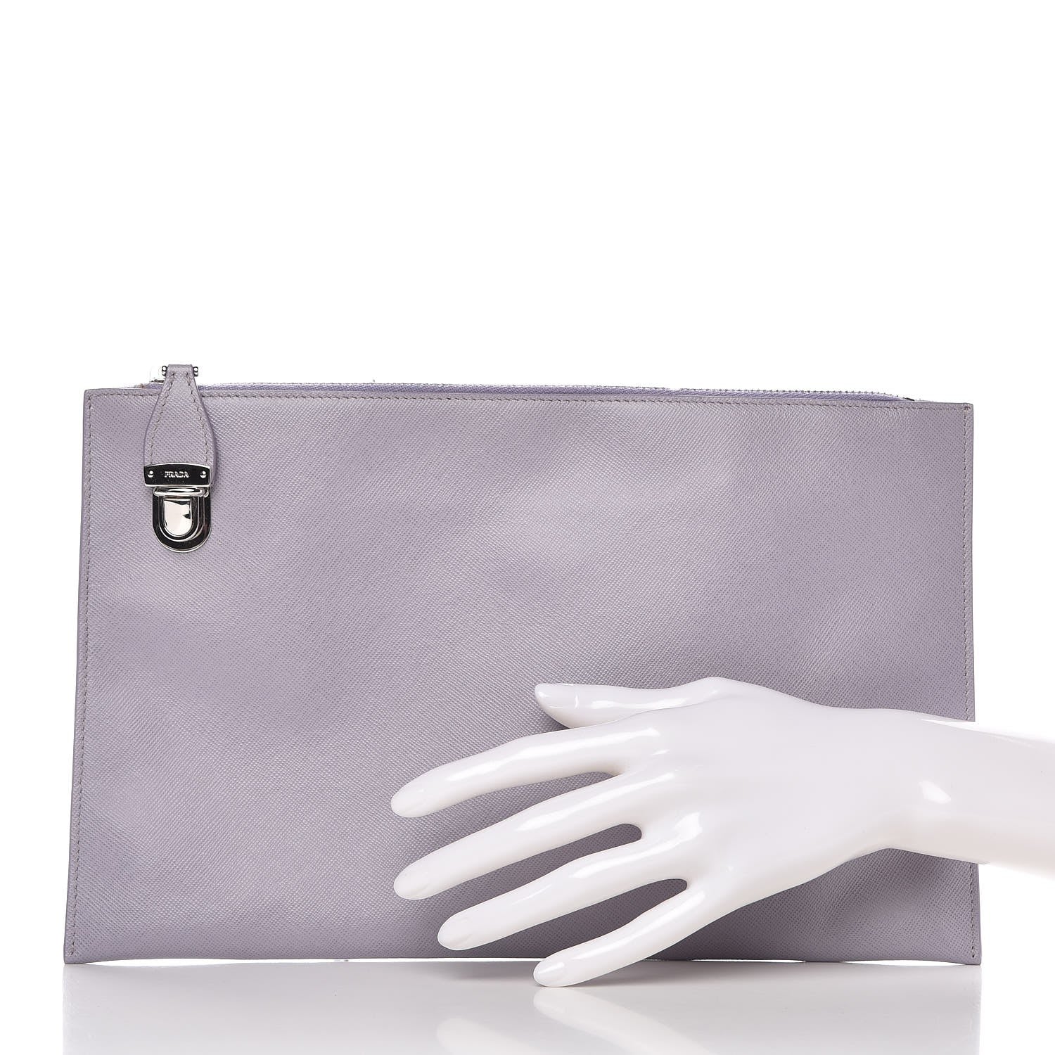 Prada Saffiano Lux Clutch Pouch Glicine 2 of 7