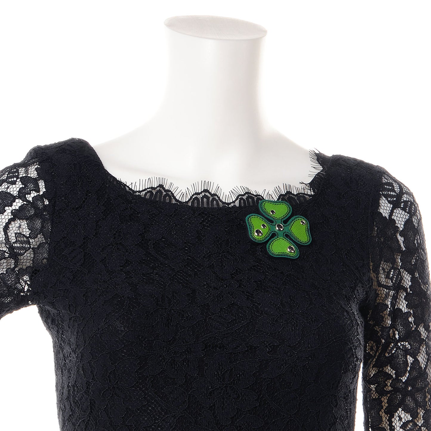 Saffiano 4-Leaf Clover Brooch Green