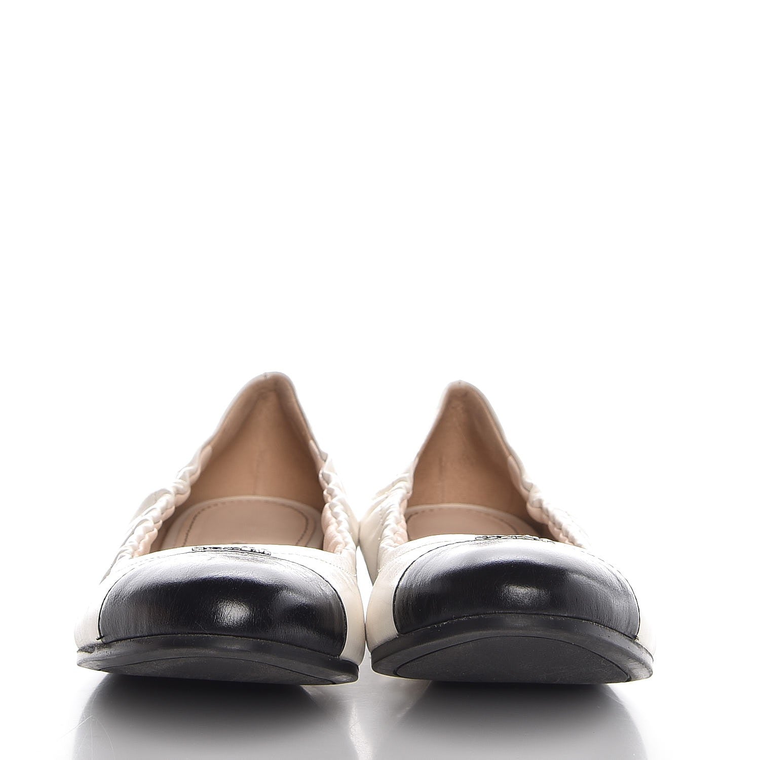 Prada Vernice Cap Toe Ballet Flats 35.5 White Black 2 of 10