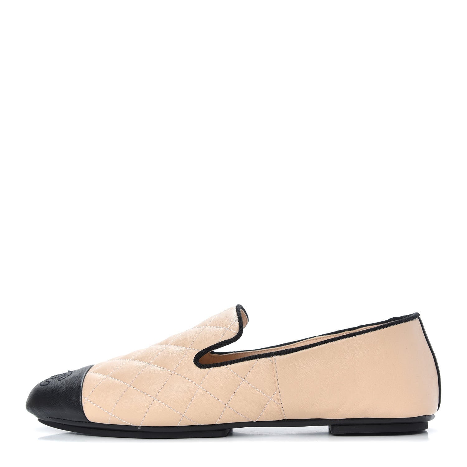 Chanel Lambskin Quilted Cap Toe Slipper With Pouch 36 Beige Black 1 of 10