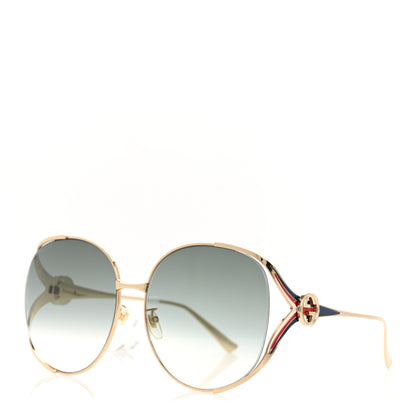 Gucci Metal Oversized Round Frame GG0225S Sunglasses Gold 1 of 14